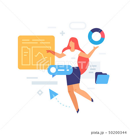 Girl works with the interface in the cloud icon 50200344