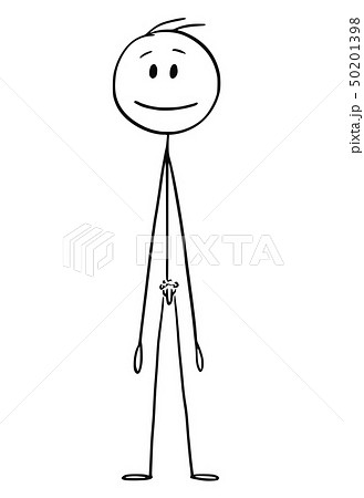 Cartoon of Front of Naked or Nude Stick Figure - Stock