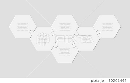Six pieces puzzle jigsaw hexagonal info graphic. Six pieces puzzle jigsaw hexagonal info graphic. 50201445