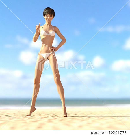 白いビキニの若い女性 perming3DCG イラスト素材のイラスト素材