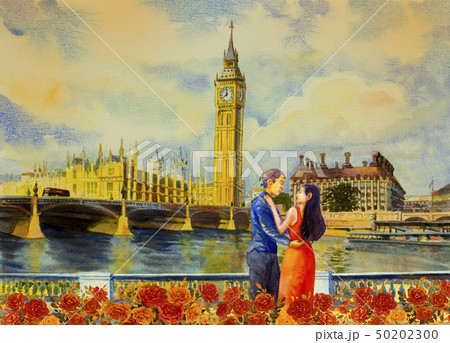 Watercolor painting Big Ben Clock Tower and thames Watercolor painting Big Ben Clock Tower and thames 50202300