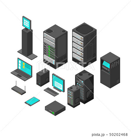 Isometric technology and banking icons. Flat vector illustration 50202468