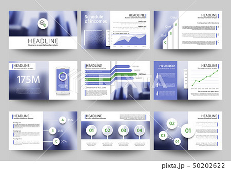 Multipurpose business presentation vector templates with blurred photo elements. Corporate brochure Multipurpose business presentation vector templates with blurred photo elements. Corporate brochure 50202622