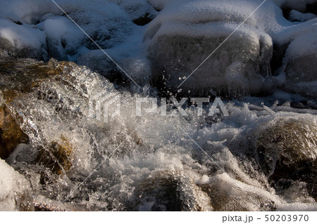 Texture of boiling water, waterfall, mountain river, 50203970