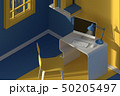 3D render. Isometric view of interior in minimalistic modern cartoon style. Room in evening sunlight 50205497