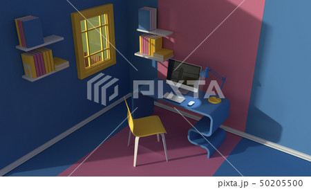 3D render. Isometric view of interior in minimalistic modern cartoon style.Room in evening sunlight 3D render. Isometric view of interior in minimalistic modern cartoon style.Room in evening sunlight 50205500