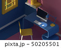 3D render. Isometric view of interior in minimalistic modern cartoon style.Room in evening sunlight 50205501