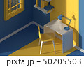 3D render. Isometric view of interior in minimalistic modern cartoon style. Room in evening sunlight 50205503