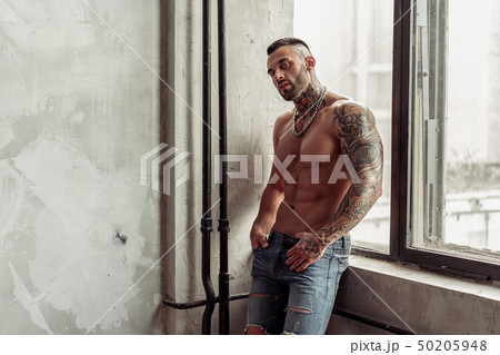 Fashion portrait of Sexy naked male model with...の写真素材 [50205948] - PIXTA