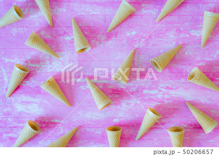 ice cream cones on pink wooden background ice cream cones on pink wooden background 50206657