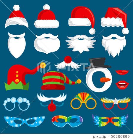 Christmas holiday photo booth props vector collection. Xmas santa party photography prop set 50206899