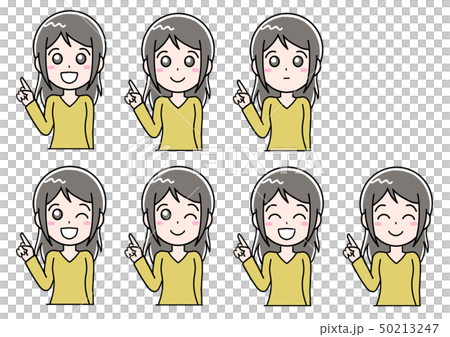 女性 笑顔 指差し体胸のイラスト素材