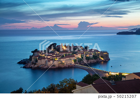 Sveti Stefan island at dusk, Montenegro 50215207