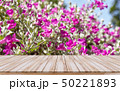 Empty wooden tabletop with flower backgroud 50221893