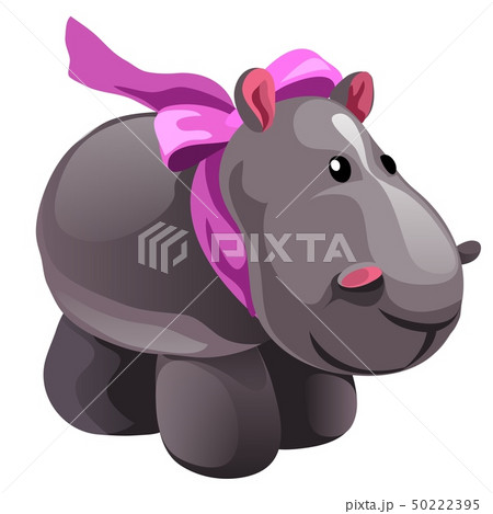 Soft toy plush grey Hippo with pink bow isolated on white background. Vector cartoon close-up 50222395