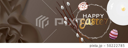 Happy Easter realistic horizontal banner flat lay Happy Easter realistic horizontal banner flat lay 50222785