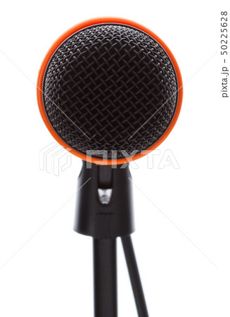 Black microphone with cable on stand Black microphone with cable on stand 50225628
