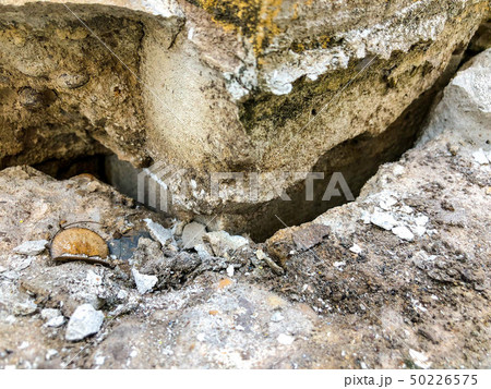 The cement floor collapsed and saw the crevices 50226575