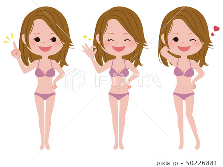 スリムな水着姿の女性のイラストセットのイラスト素材