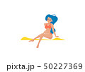 Summer beach sunbath vector retro illustration. Sexy pretty girl sitting on a beach with bikini 50227369