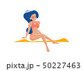 Summer beach girl sunbath vector illustration. Sexy pretty girl or woman sitting on a beach with 50227463