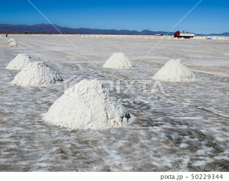 Salt piles on bolivian Salar de Uyuni 50229344