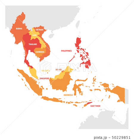 Southeast Asia Region. Map of countries in southeastern Asia. Vector illustration Southeast Asia Region. Map of countries in southeastern Asia. Vector illustration 50229851