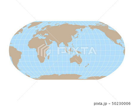 World Map in Robinson Projection with meridians and parallels grid. Asia and Australia centered 50230006