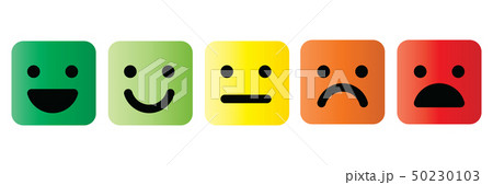 Basic emoticons set in square with rounded corners. Five facial expression of feedback scale - from 50230103