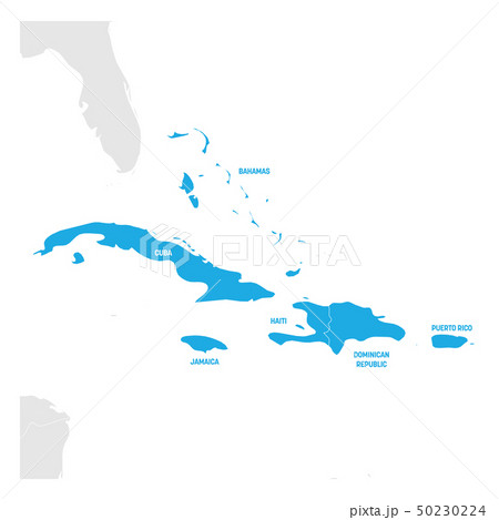 Caribbean Region. Map of countries in Caribbean Sea in Central America. Vector illustration Caribbean Region. Map of countries in Caribbean Sea in Central America. Vector illustration 50230224