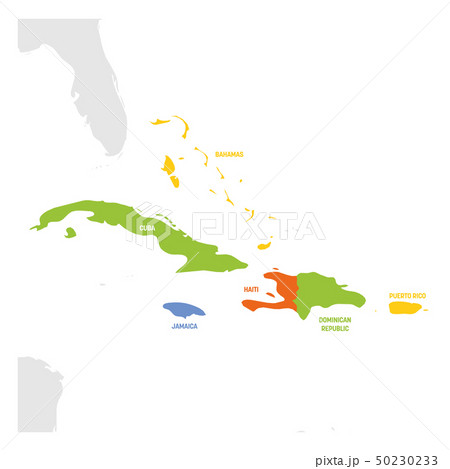 Caribbean Region. Map of countries in Caribbean Sea in Central America. Vector illustration Caribbean Region. Map of countries in Caribbean Sea in Central America. Vector illustration 50230233