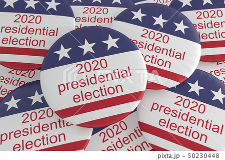 Pile of 2020 Presidential Election Buttons With US Flag, 3d illustration 50230448