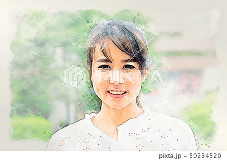 Beautiful woman smile portrait watercolor painting 50234520
