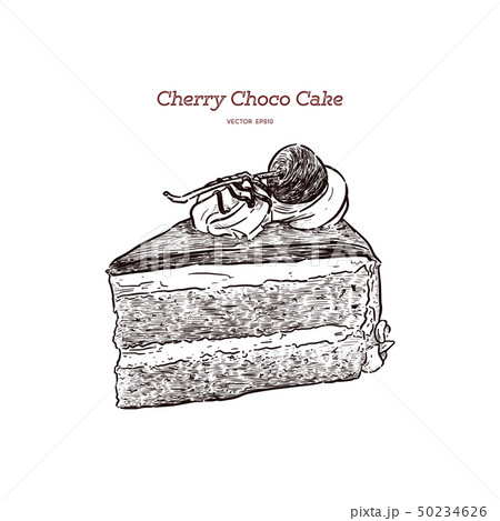 Chocolate cherry cake, hand draw sketch vector. Chocolate cherry cake, hand draw sketch vector. 50234626