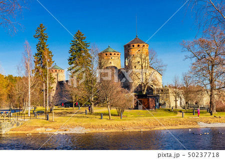 Beautiful view of Olavinlinna, Olofsborg ancient fortress, the 15th-century medieval three - tower Beautiful view of Olavinlinna, Olofsborg ancient fortress, the 15th-century medieval three - tower 50237718