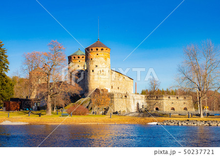 Beautiful view of Olavinlinna, Olofsborg ancient fortress, the 15th-century medieval three - tower 50237721