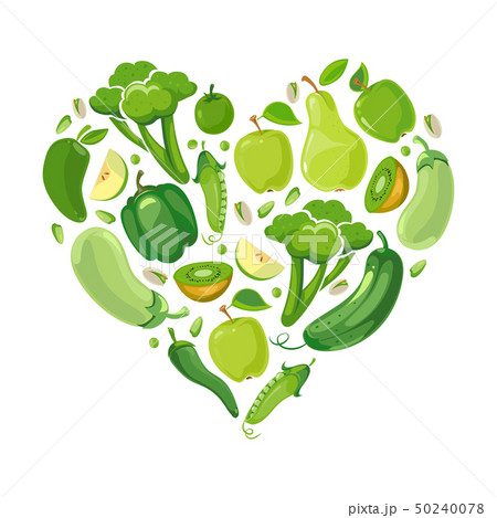 Heart with green vegetabels and fruits 50240078