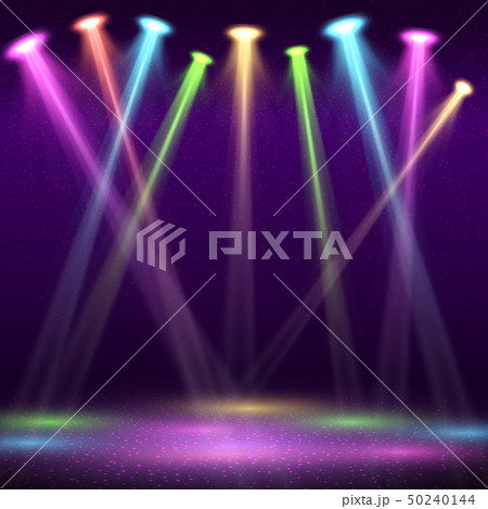 Modern interior of nightclub with empty show stage and color spot lights vector illustration 50240144