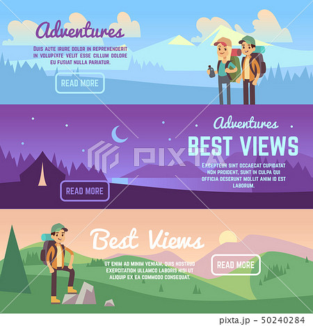 Climbing, trekking and hiking vector horizontal banners set 50240284
