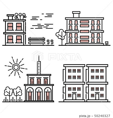 Line art houses collection - city objects with nature elements Line art houses collection - city objects with nature elements 50240327