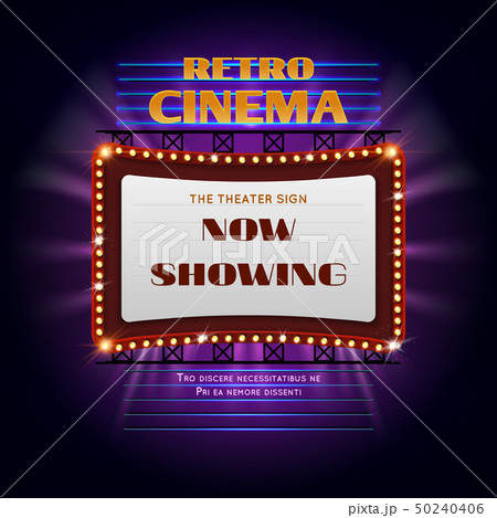 Retro hollywood cinema 3d glowing light sign. Movie light display billboard vector illustration Retro hollywood cinema 3d glowing light sign. Movie light display billboard vector illustration 50240406
