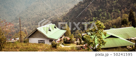 Panoramic Roof tops of a small town hill  50241595