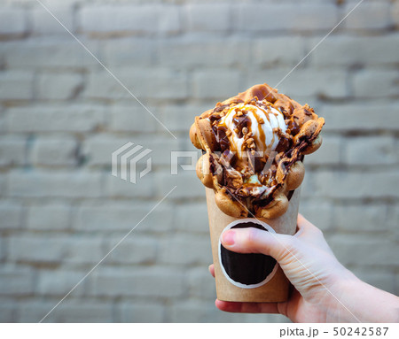 Hong Kong waffles or bubble wafer in hand 50242587