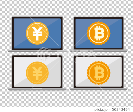 パソコン お金 日本円 ビットコイン 仮想通貨のイラスト素材