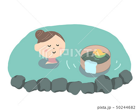岩の露天風呂と寛ぐ女性 50244682