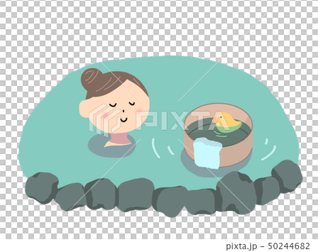 岩の露天風呂と寛ぐ女性 50244682