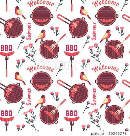 Flat hand drawn barbecue icons seamless pattern Flat hand drawn barbecue icons seamless pattern 50246278