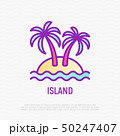 Island thin line icon: palms, sand and sea. 50247407