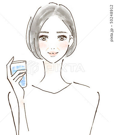 Senior Woman Drinking Water Mineral Water Stock Illustration