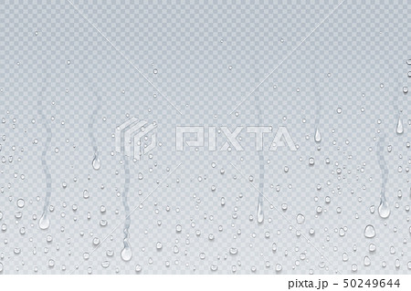 Water drops background. Shower steam condensation drips on transparent glass, rain drops on window 50249644